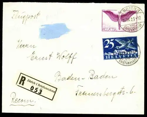 SCHWEIZ FLUGMARKEN Nr 191x+180x BRIEF MIF 2872C6