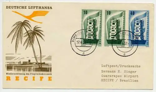 BRD 1956 Nr 242+241 96 LUFTHANSA BRIEF MIF 73293E