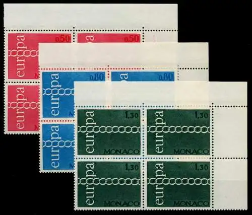 MONACO 1971 Nr 1014-1016 postfrisch VIERERBLOCK ECKE-OR 760CF2