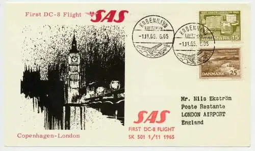 FLUGPOST ALLE WELT Nr SAS DÄNEMARK LONDON BRIEF 73EF52