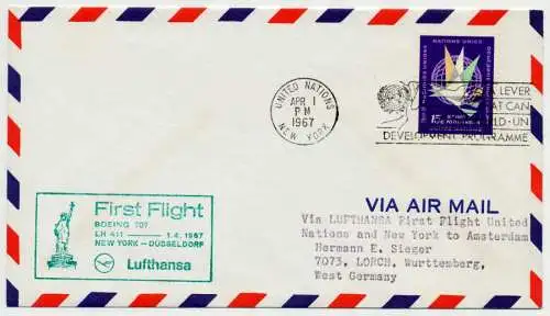 FLUGPOST ALLE WELT Nr LH411 DÜSSELDORF NEW YORK 7430BE