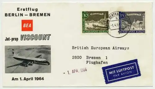 BERLIN 1964 Nr 219+220 JET PROP VISCOUNT BRIEF 73EED2