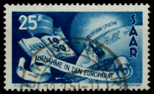 SAARLAND 1950 Nr 297 gestempelt 748506