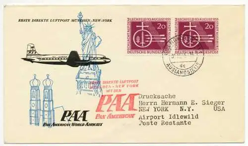 BRD 1955 Nr 216 PAA MÜNCHEN NEW YORK BRIEF MEF 73EEF6