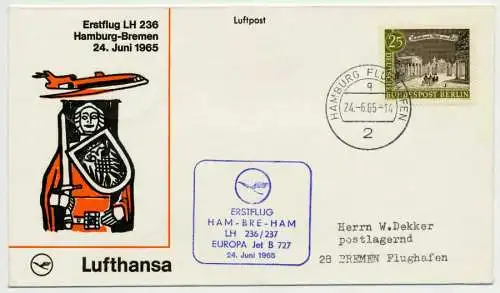 BERLIN 1964 Nr 222 LH236 LUFTHANSA 352A BRIEF E 73EECA