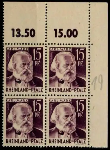 F-ZONE PFALZ Nr 5vvI postfrisch VIERERBLOCK ECKE-ORE 7A2C2A