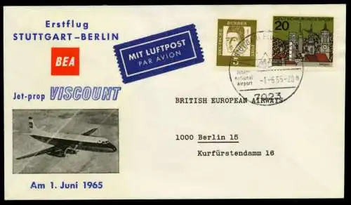 ERSTFLUGBELEG Nr VISCOUNT BEA BRIEF MIF 8B4B06