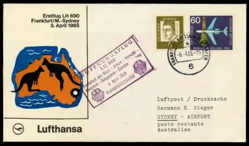 ERSTFLUGBELEG Nr LH 690 Lufthansa BRIEF MIF 8B4B1A