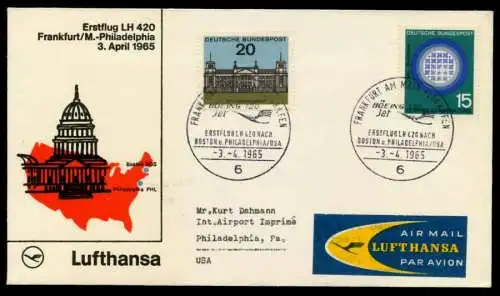 ERSTFLUGBELEG Nr LH 420 Lufthansa BRIEF MIF 8B4B2E