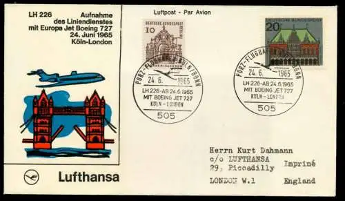 ERSTFLUGBELEG Nr LH 226 Lufthansa BRIEF MIF 8B4B46