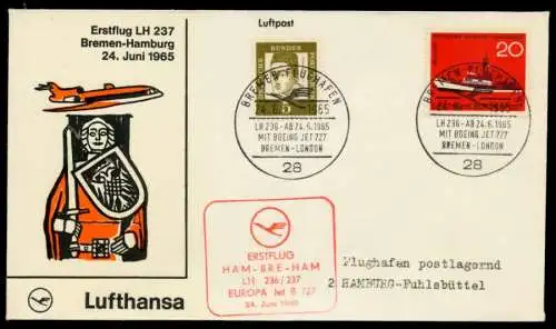 ERSTFLUGBELEG Nr LH 237 Lufthansa BRIEF MIF 8B4B52