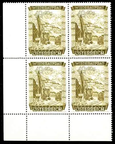 ÖSTERREICH 1948 Nr 861 postfrisch VIERERBLOCK ECKE-ULI 36BC3A
