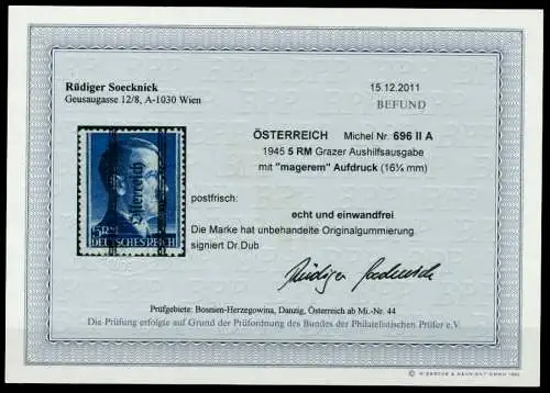 ÖSTERREICH 1945 Nr 696IIA postfrisch ATTEST 6E2BF2