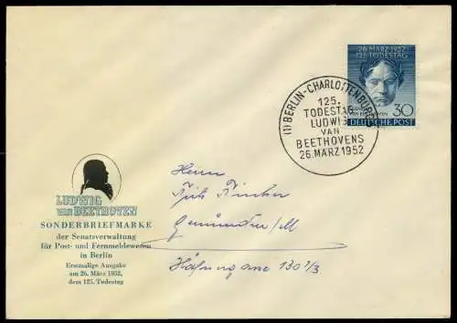 BERLIN 1952 Nr 87 BRIEF FDC 6E2CF6