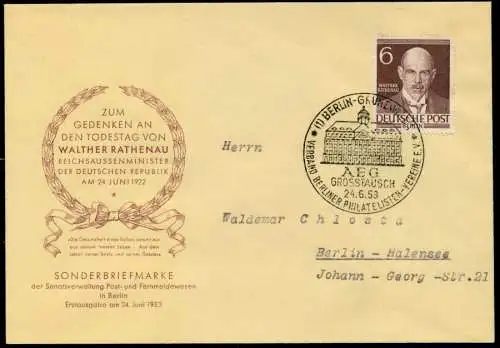 BERLIN 1952 Nr 93 BRIEF FDC 6E2CFA