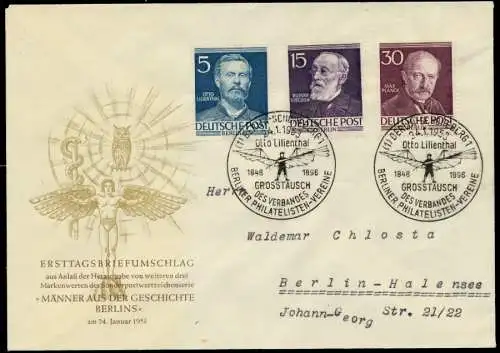 BERLIN 1952 Nr 92+96+99 BRIEF FDC 6E2D02