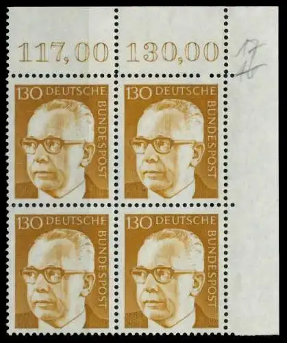 BRD DS HEINEM Nr 728 postfrisch VIERERBLOCK ECKE-ORE 74B73A