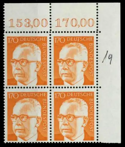 BRD DS HEINEM Nr 731 postfrisch VIERERBLOCK ECKE-ORE 74B752