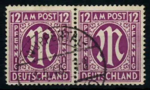 BIZONE AM-POST Nr 15aAz gestempelt WAAGR PAAR 76363E