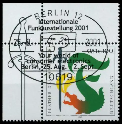 BRD BUND 2001 Nr 2207 zentrisch gestempelt ECKE-OLI 767D0A