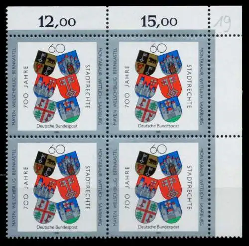 BRD 1991 Nr 1528 postfrisch VIERERBLOCK ECKE-ORE 76CDF6