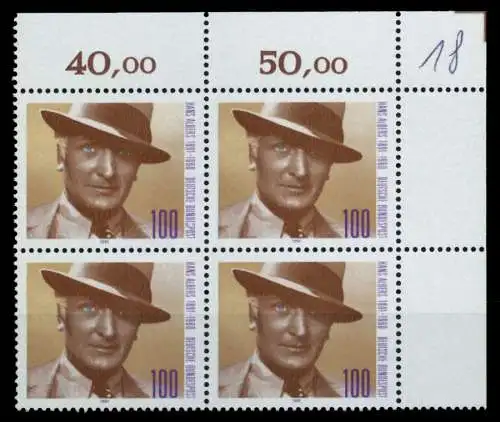 BRD 1991 Nr 1561 postfrisch VIERERBLOCK ECKE-ORE 76CE4A