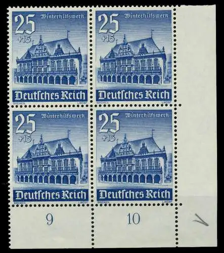 3. REICH 1940 Nr 758 postfrisch VIERERBLOCK ECKE-URE 77FFAA