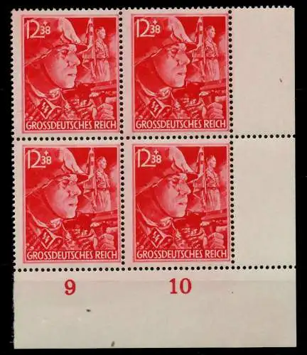 3. REICH 1945 Nr 910 postfrisch VIERERBLOCK ECKE-URE 7803AA