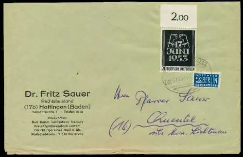 BERLIN 1953 Nr 110 BRIEF EF ORA 78D6FE