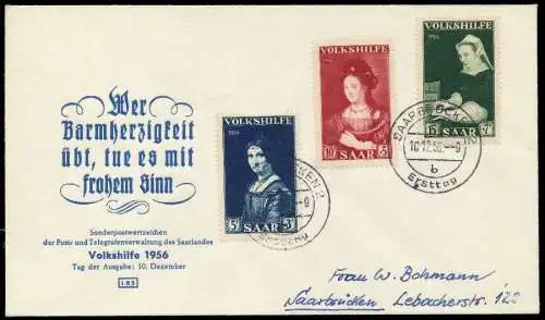 SAARLAND 1956 Nr 376-378 BRIEF FDC 78DC92