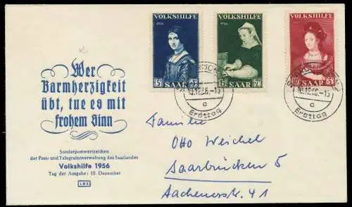 SAARLAND 1956 Nr 376-378 BRIEF FDC 78DC96