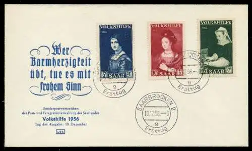 SAARLAND 1956 Nr 376-378 BRIEF FDC 78DCA2