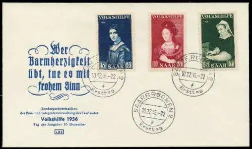 SAARLAND 1956 Nr 376-378 BRIEF FDC 78DCA6