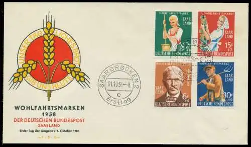 SAAR OPD 1958 Nr 441-444 BRIEF FDC 78DD36