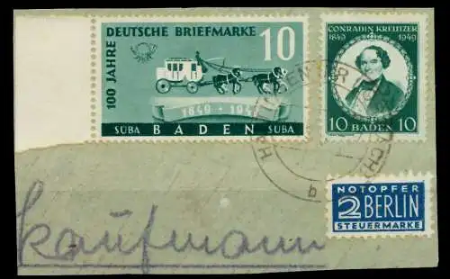 FRANZ. ZONE BADEN Nr 54 + 53 gestempelt Briefst³ck 78FFEA
