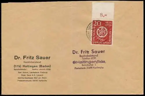 BERLIN 1956 Nr 139 BRIEF EF 794CE2