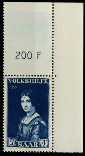 SAARLAND 1956 Nr 376 postfrisch ECKE-ORE 79C3DE