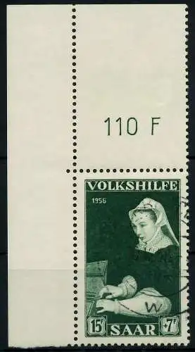 SAARLAND 1956 Nr 378 zentrisch gestempelt ECKE-OLI 79C3F6