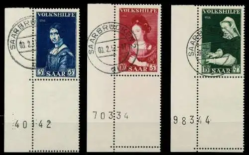 SAARLAND 1956 Nr 376L-378L zentrisch gestempelt ECKE-ULI 79C49A