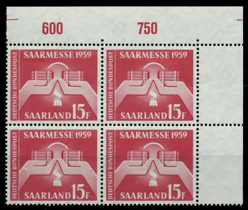 SAAR OPD 1959 Nr 447 postfrisch VIERERBLOCK ECKE-ORE 79C536