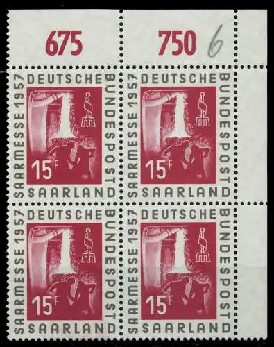 SAAR OPD 1957 Nr 400 postfrisch VIERERBLOCK ECKE-ORE 79C9CE