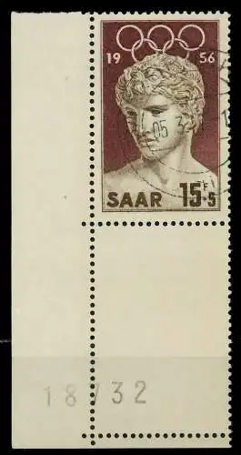 SAARLAND 1956 Nr 372 zentrisch gestempelt ECKE-ULI 79CB42