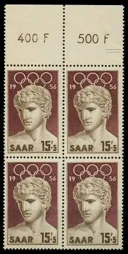 SAARLAND 1956 Nr 372 postfrisch VIERERBLOCK ORA 79DBDA