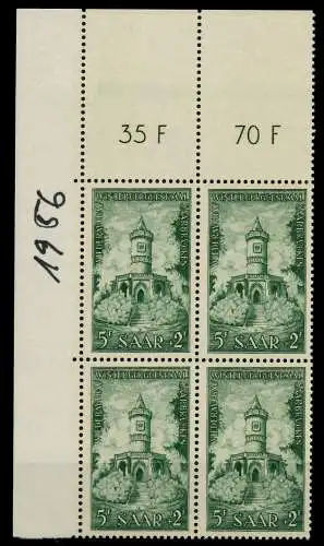 SAARLAND 1956 Nr 373 postfrisch VIERERBLOCK ECKE-OLI 79DBF2
