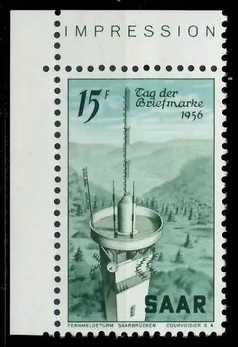 SAARLAND 1956 Nr 369 postfrisch ECKE-ORE 79DC66