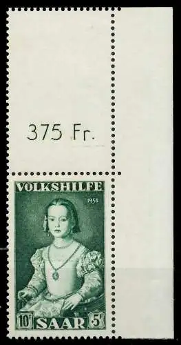 SAARLAND 1954 Nr 355L postfrisch ECKE-ORE 79DF26