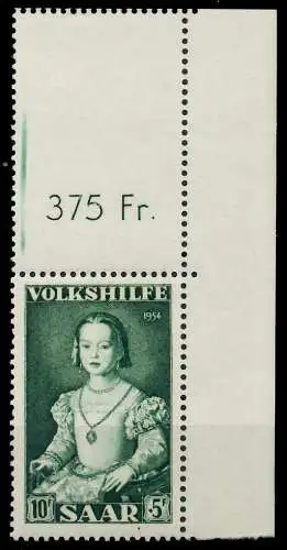 SAARLAND 1954 Nr 355L postfrisch ECKE-ORE 79DF2A