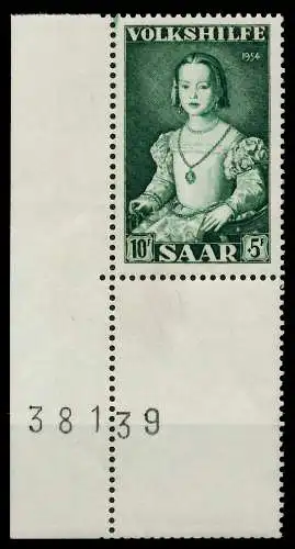 SAARLAND 1954 Nr 356 postfrisch ECKE-ULI 79DF36