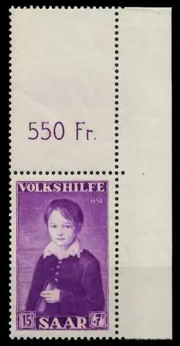 SAARLAND 1954 Nr 356L postfrisch ECKE-ORE 79DF56