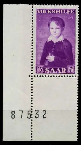 SAARLAND 1954 Nr 355 postfrisch ECKE-ULI 79DF8A